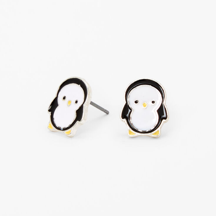 Silver-tone Penguin Stud Earrings,