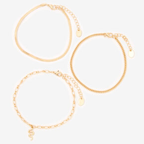 Gold Snake Charm Anklets - 3 Pack,