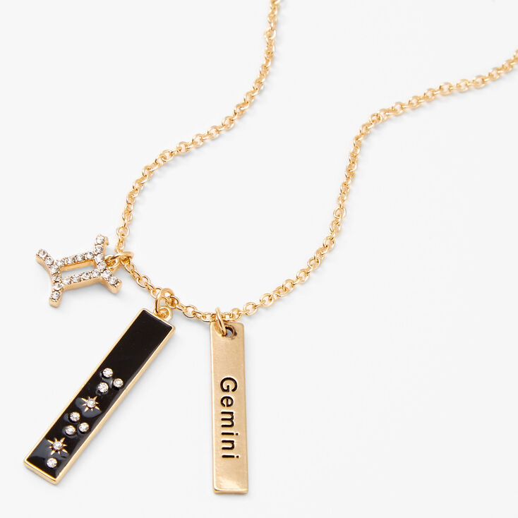 Gold Rectangular Zodiac Pendant Necklace - Gemini,