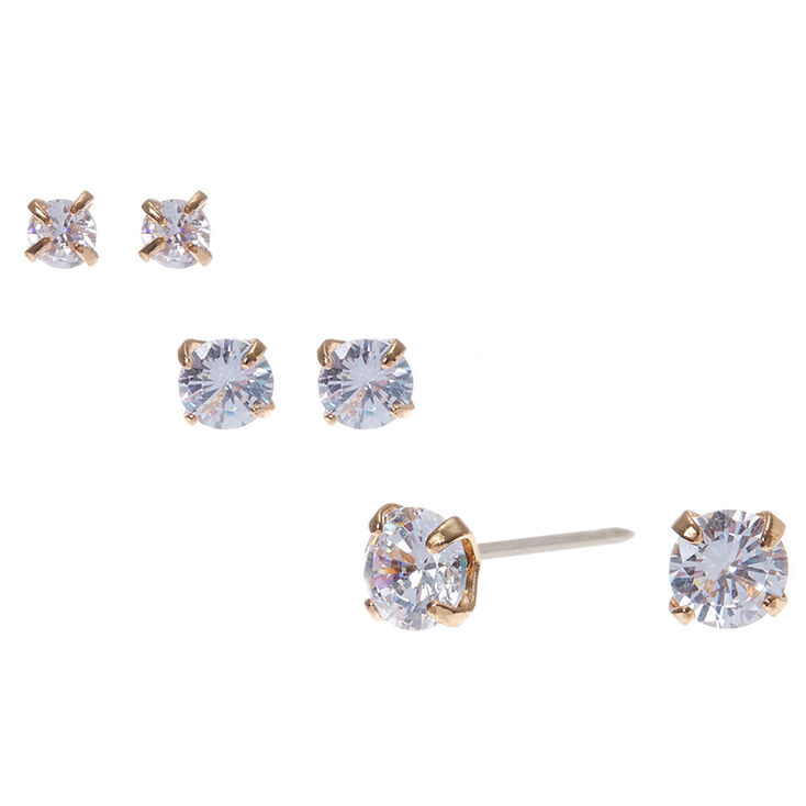 Claire's Lot de clous d'oreilles en zircon d'imitation cubiques couleur doré