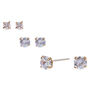 Gold Framed Round Graduated Cubic Zirconia Stud Earrings - 3 Pack,