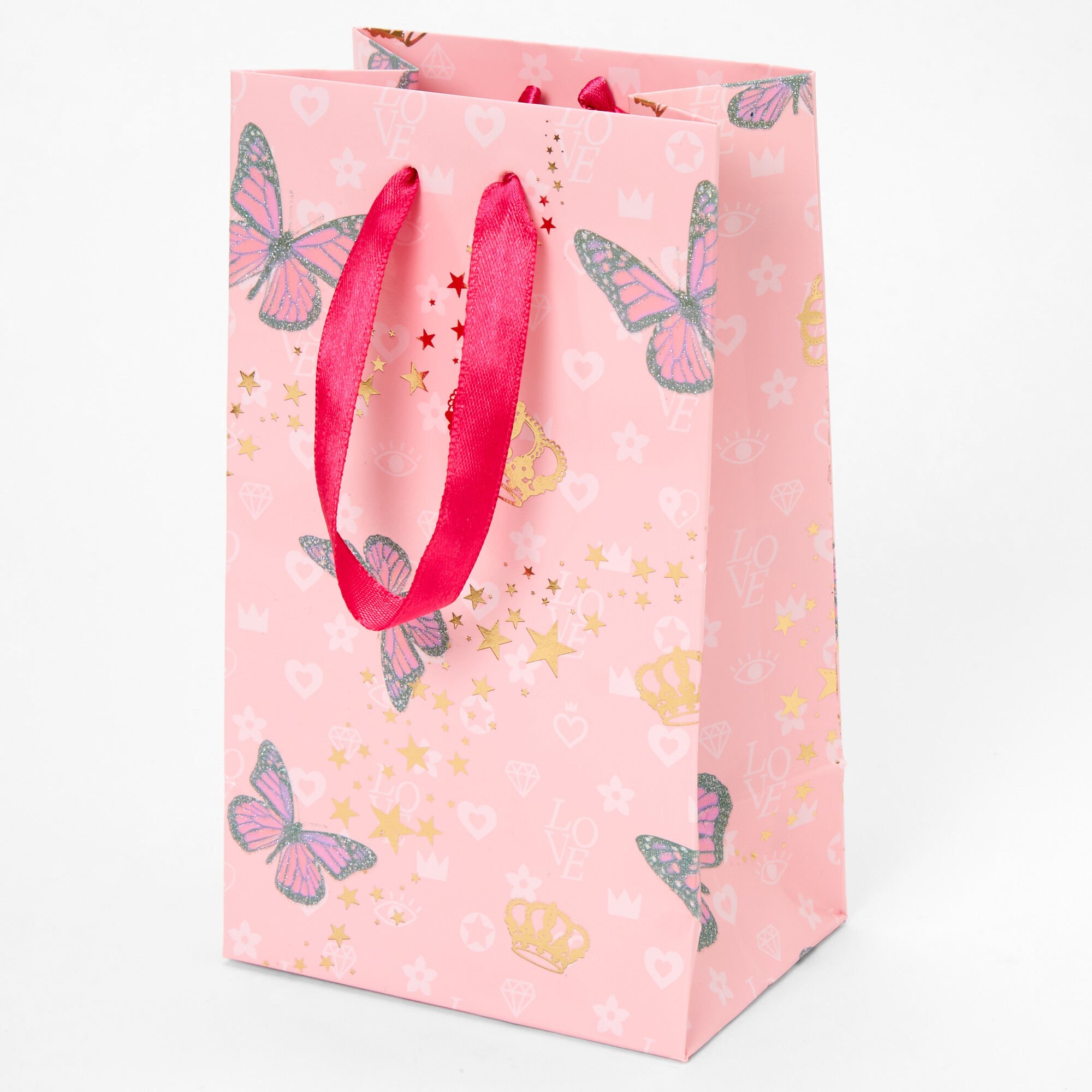 Claire's Sac cadeau papillon de petite taille - Rose