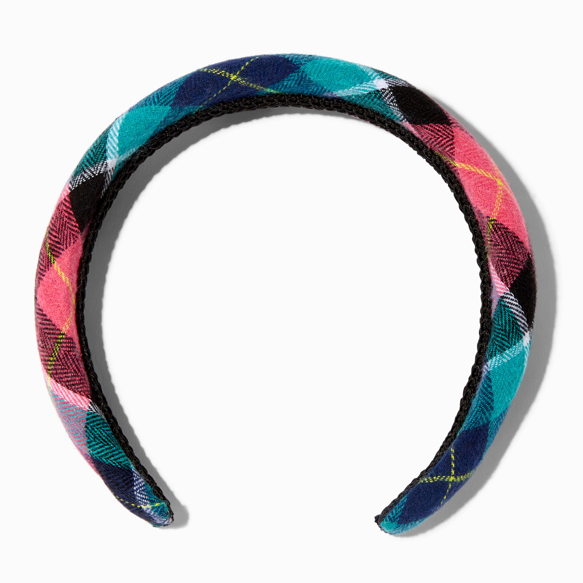 Teal & Pink Plaid Puffy Headband,