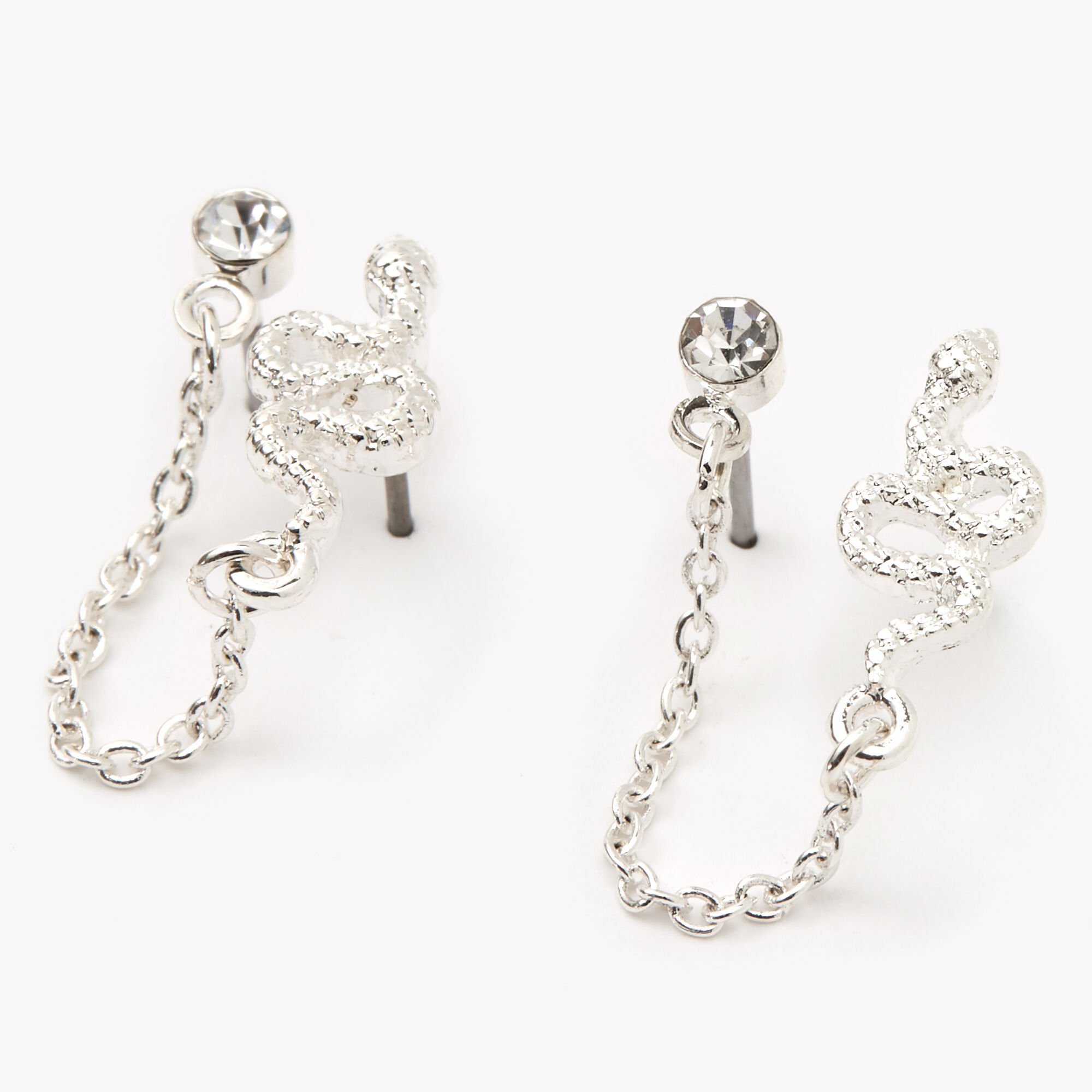 Silver tone Snake Connector Chain Stud Earrings Claire s