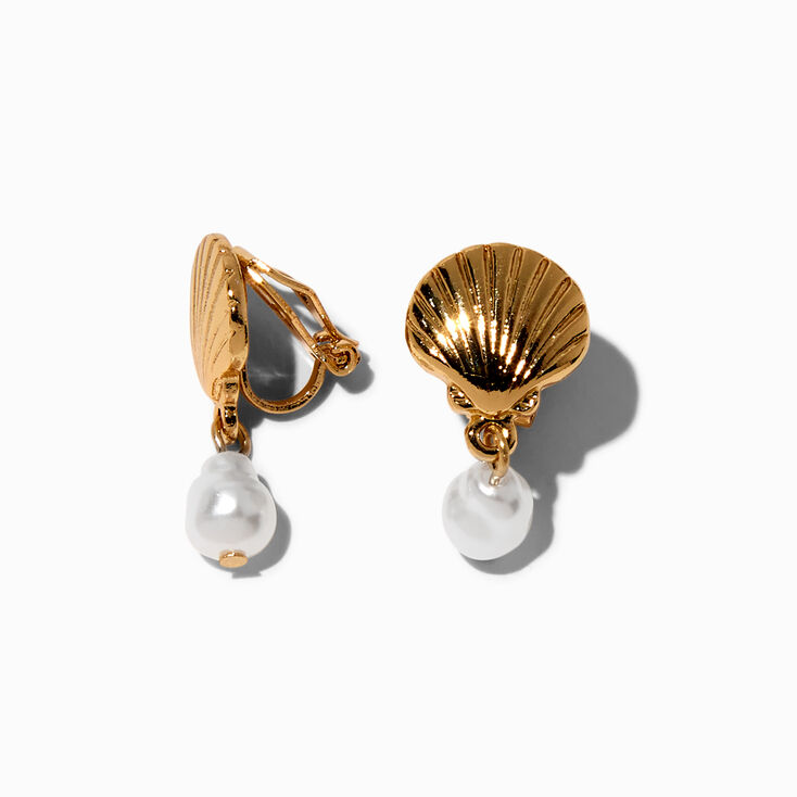 Gold-tone Shell & Pearl Clip-On Earrings