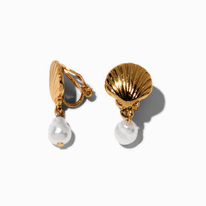 Gold-tone Shell &amp; Pearl Clip-On Earrings ,