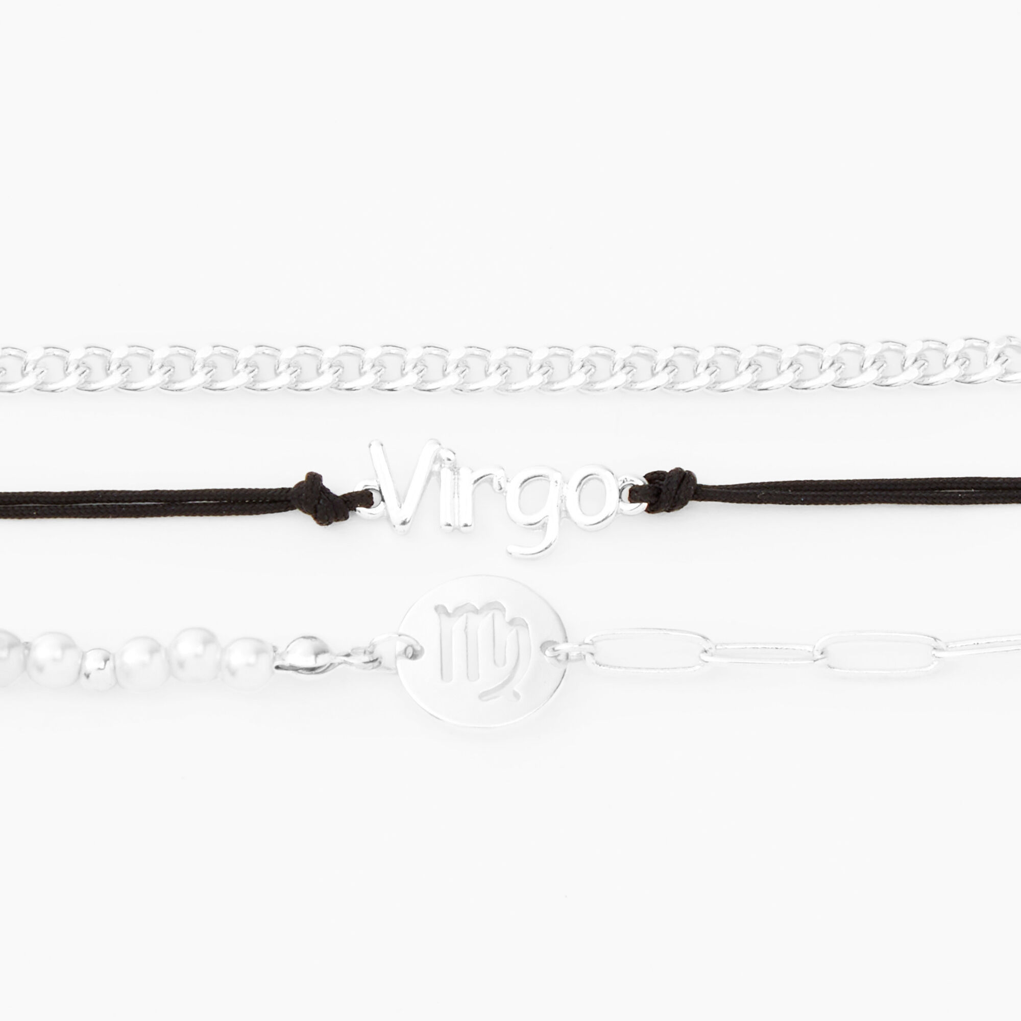 Silver Zodiac Bracelet Set - 3 Pack, Virgo,