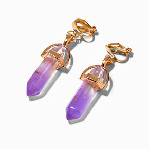 Purple 1&#39;&#39; Glow in the Dark Mystical Gem Clip-On Drop Earrings,