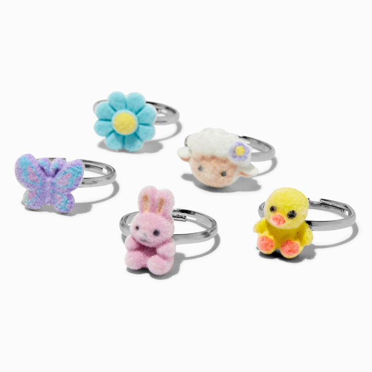 Easter Fuzzy Icons Adjustable Rings - 5 Pack