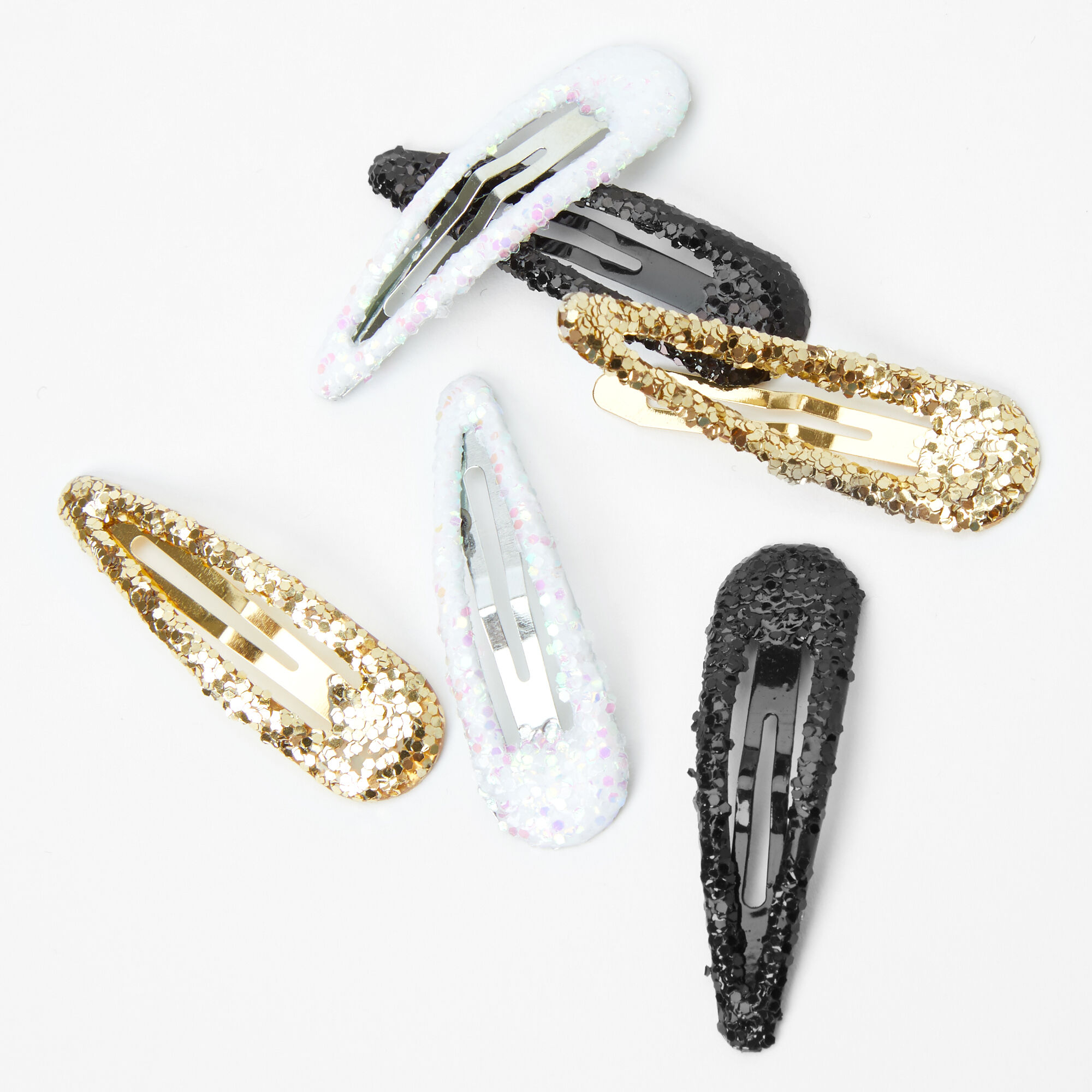 Neutral Glitter Snap Hair Clips - 6 Pack,