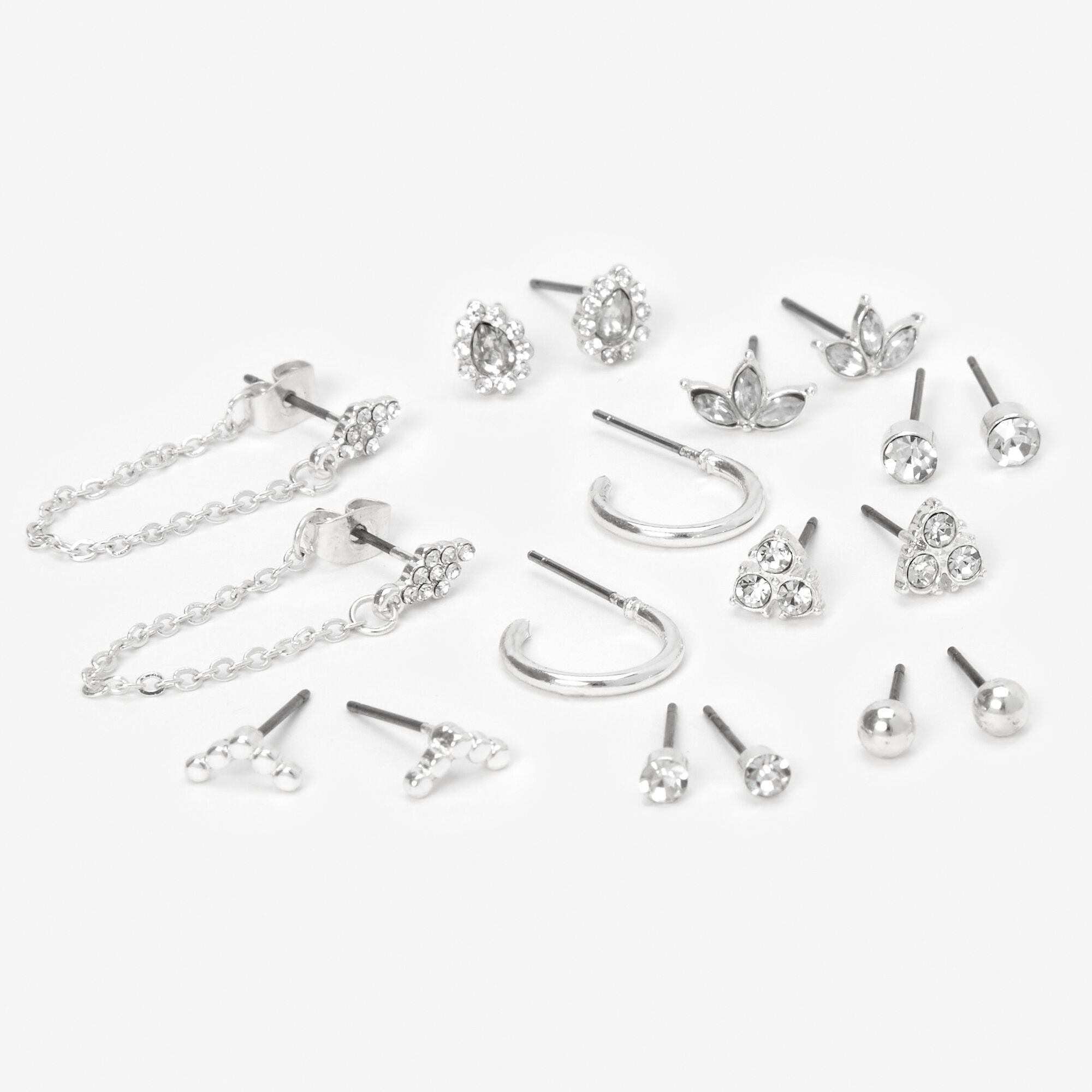 View Claires Fancy Crystal Mixed Earrings 9 Pack Silver information