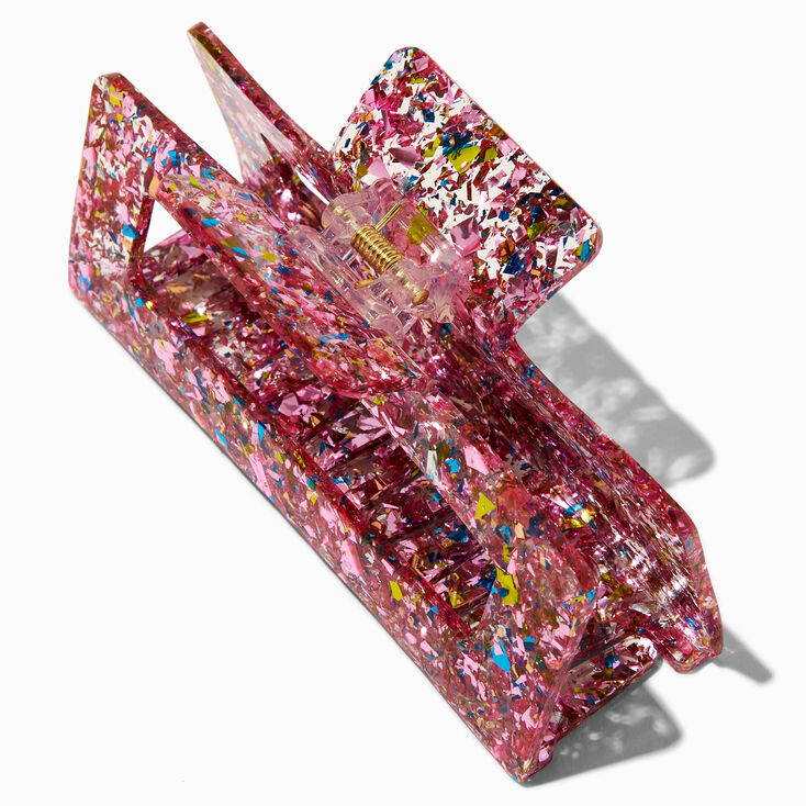 Pince &agrave; cheveux rectangulaire &agrave; paillettes rose,