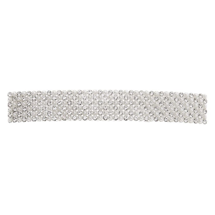 Claire's Barrette rectangulaire strass et perles d'imitation couleur argentée