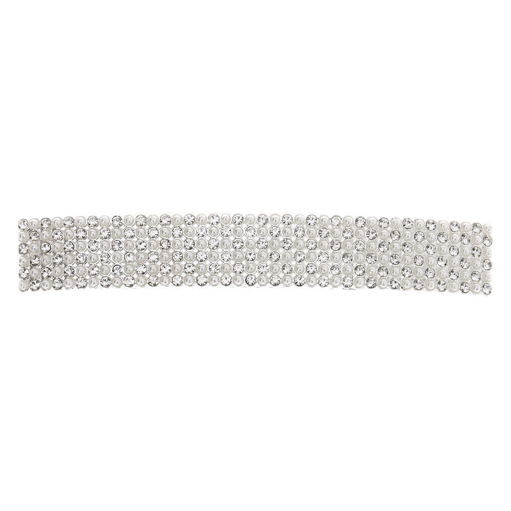 Claire's Barrette rectangulaire strass et perles d'imitation couleur argentée