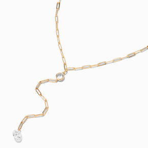 Gold Paperclip Cubic Zirconia Y-Neck Necklace,