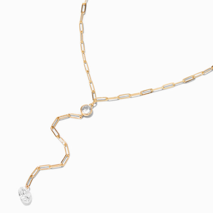 Gold-tone Paperclip Cubic Zirconia Y-Neck Necklace,