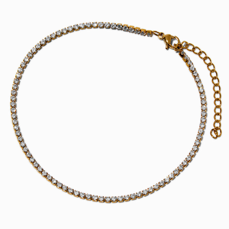 Gold-tone Stainless Steel Cubic Zirconia Dainty Tennis Anklet,