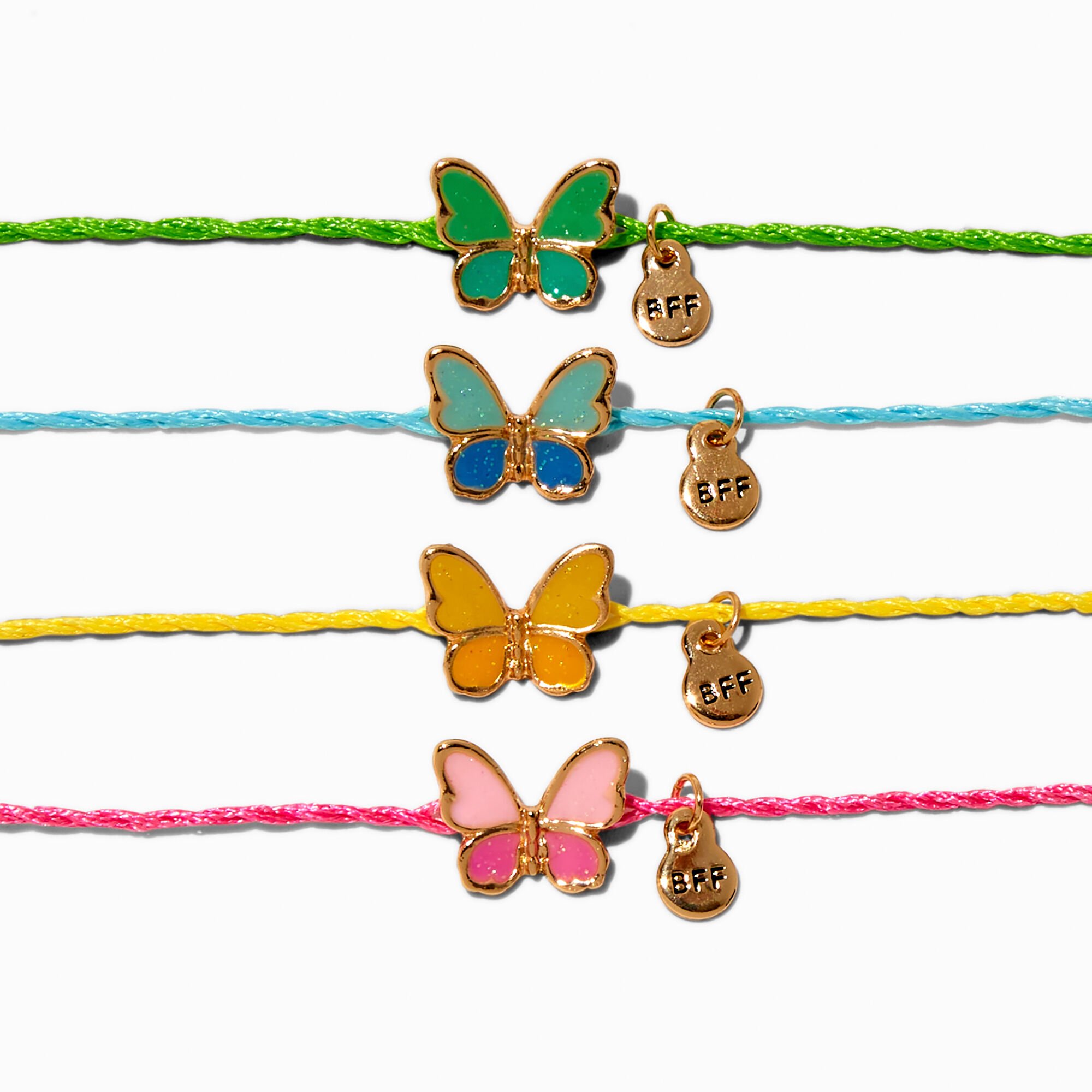 Best Friends Pastel Butterfly Cord Bracelets - 4 Pack,