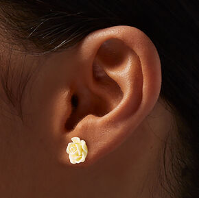 Ivory Carved Rose Stud Earrings,