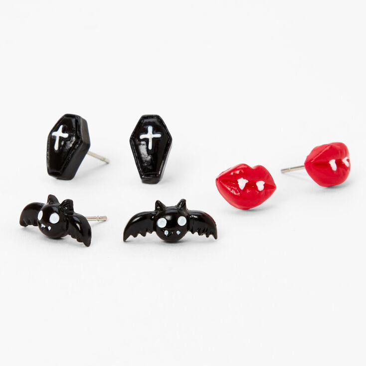 Silver Vampire Stud Earrings - 3 Pack,