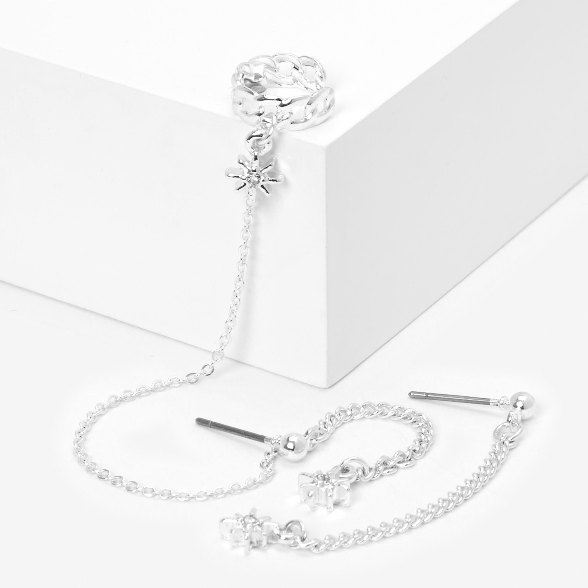 Silver ear discount cuff with chain