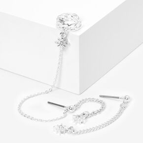 Silver-tone Starburst Ear Cuff Connector Chain Earrings,