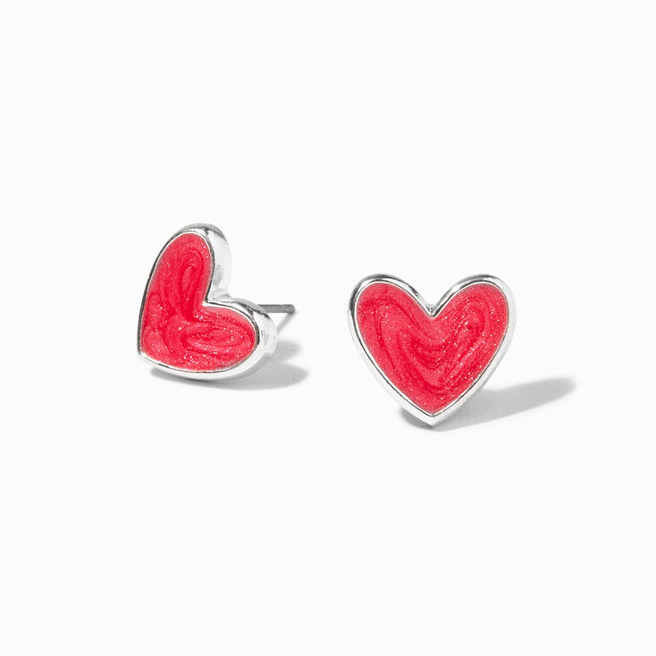 Pink Heart Silver Stud Earrings,
