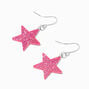 Pink Glitter Star 1&quot; Drop Earrings,