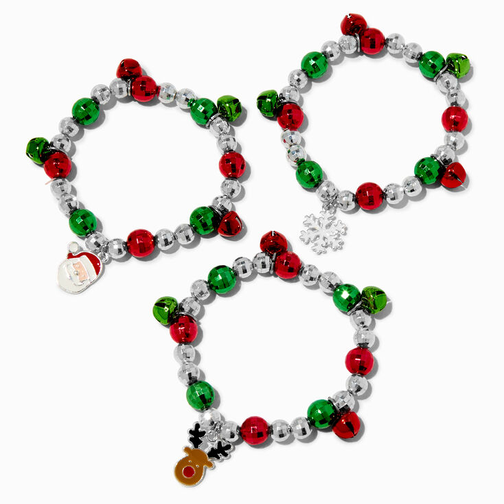 Christmas Jingle Bells Stretch Charm Bracelets - 3 Pack
