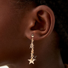 Gold 2&quot; Star Clip On Drop Earrings,