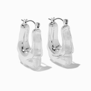 Silver-tone Clear Acrylic Square Oblong Hoop Earrings,