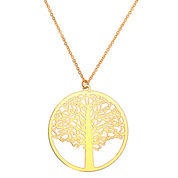 Claire's Long collier à pendentif arbre couleur doré