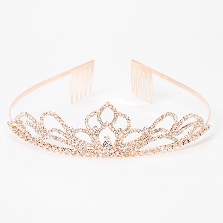 Rose Gold-tone Rhinestone Lotus Flower Mini Tiara,