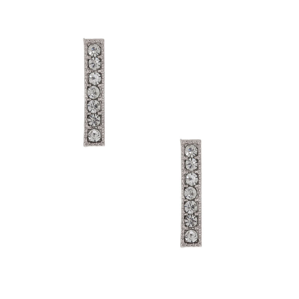 Silver Crystal Bar Stud Earrings