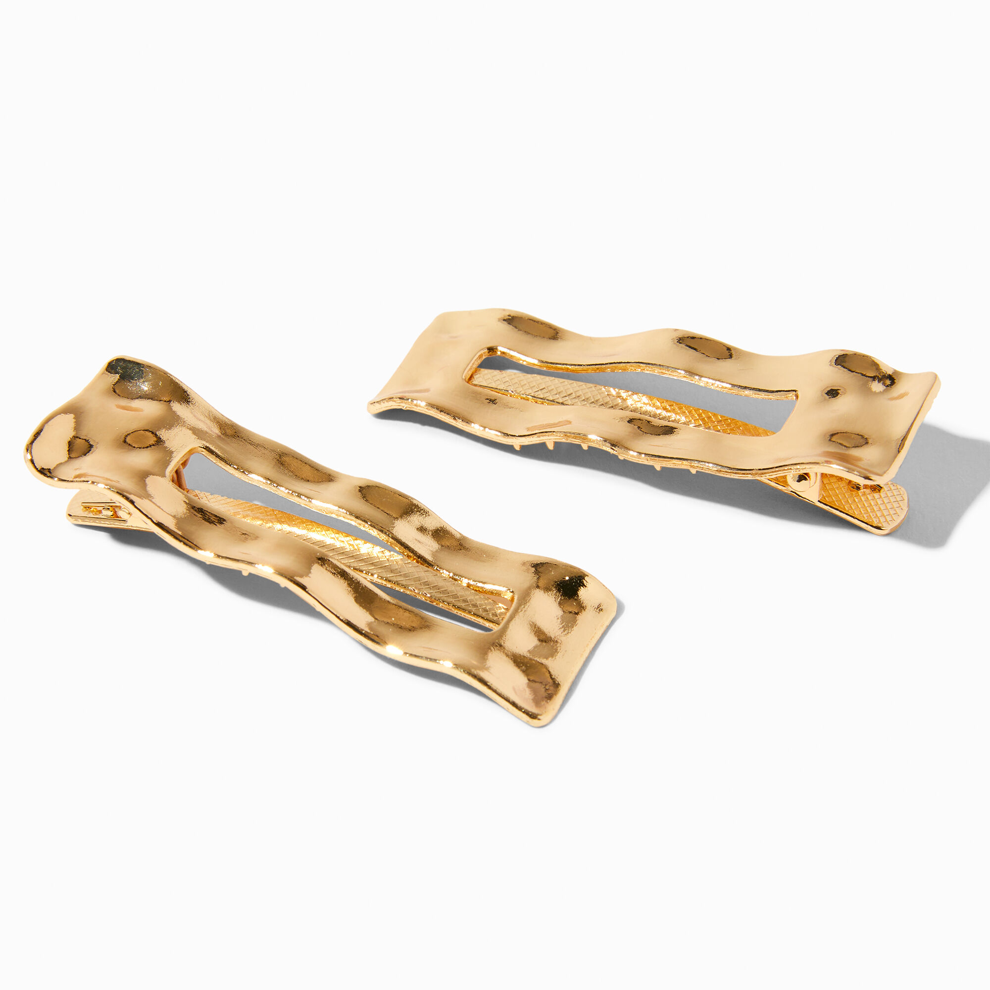 View Claires Hammered Square Hair Barrettes 2 Pack Gold information