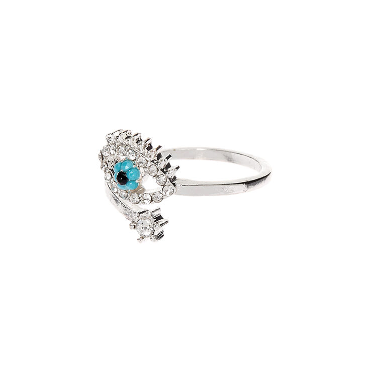 Silver Evil Eye Cuff Embellished Ring,