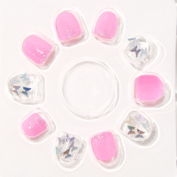 Faux ongles autocollants vegan carr&eacute;s &agrave; paillettes roses papillon Claire&#39;s&nbsp;Club - Lot de 10,