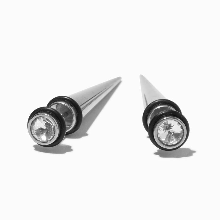 Silver-tone Stainless Steel Crystal Faux Taper Earrings,