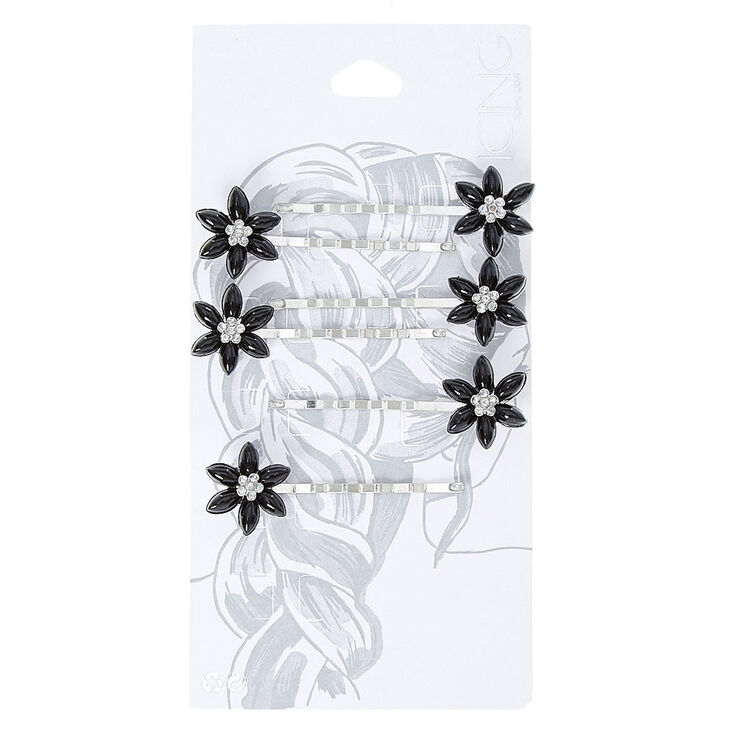 Dark Floral Hair Grips - Black, 6 Pack,