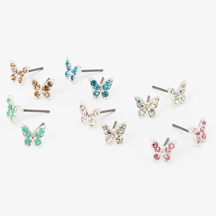 Pastel Crystal Butterfly Stud Earrings - 6 Pack,