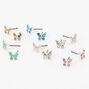 Pastel Crystal Butterfly Stud Earrings - 6 Pack,