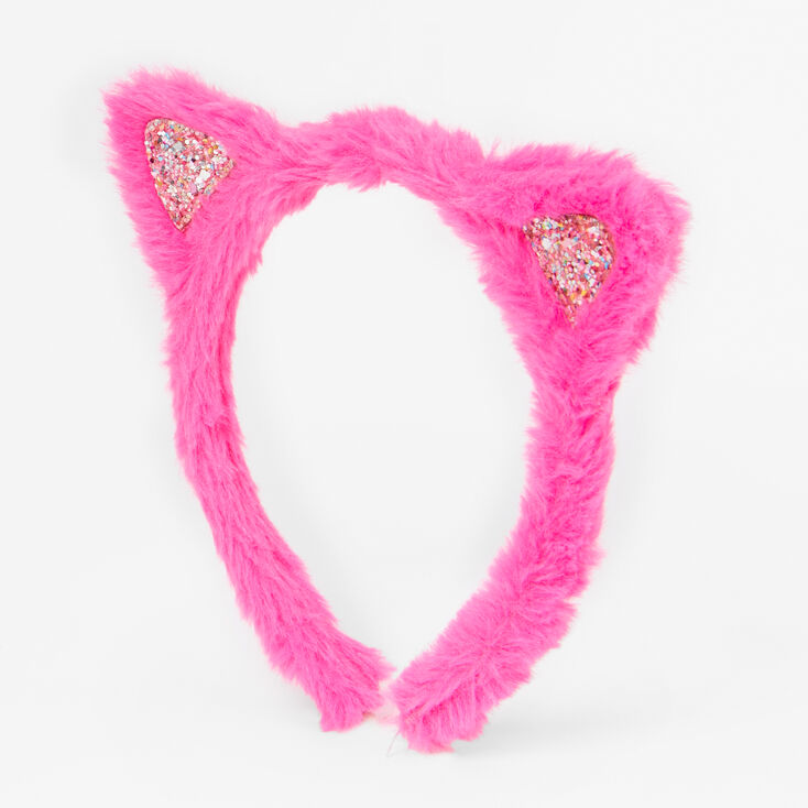 Claire&#39;s Club Plush Pink Glitter Cat Ears Headband,