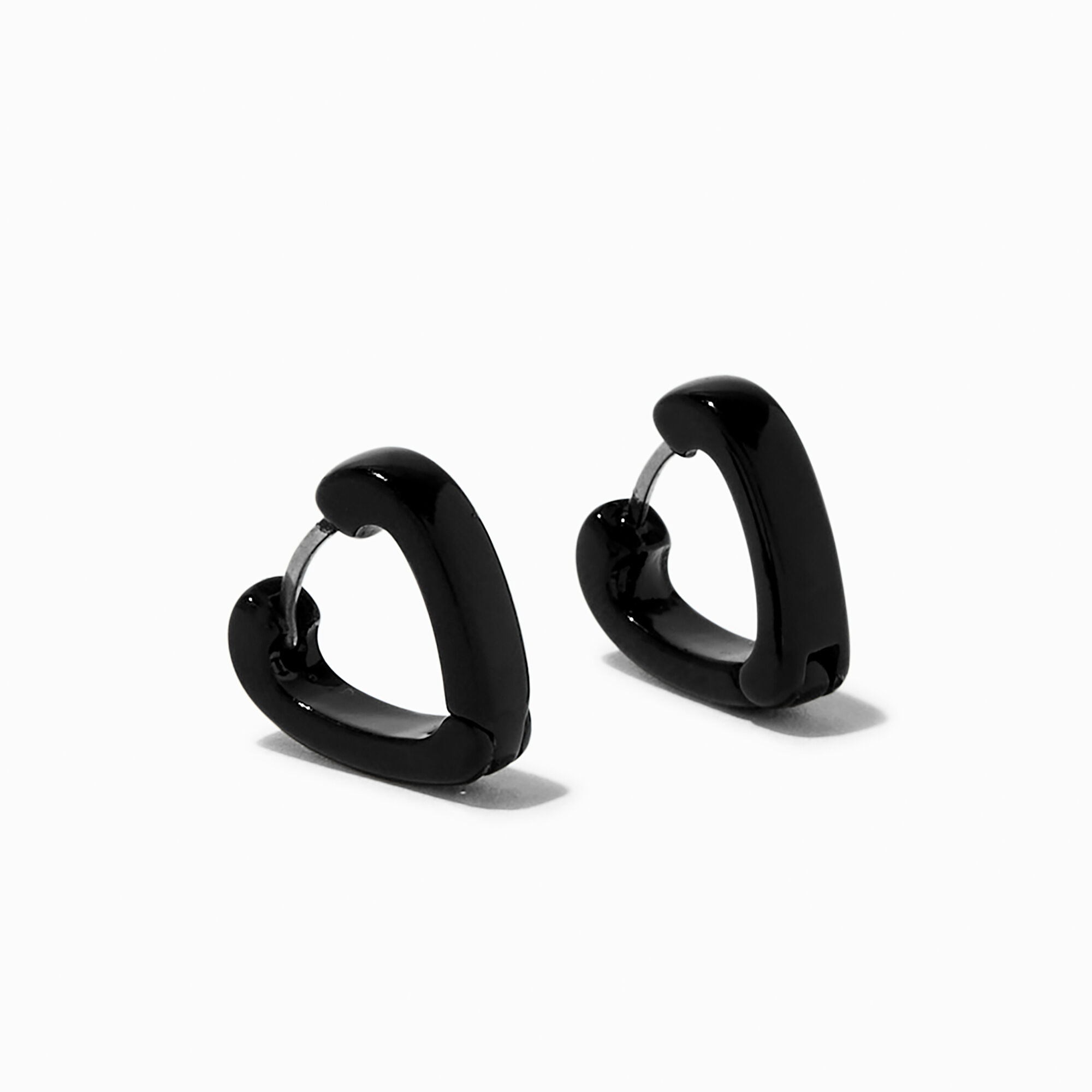 View Claires BlackTone 10MM Heart Huggie Hoop Earrings information