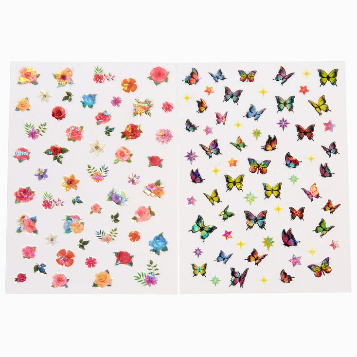 Butterfly &amp; Floral Nail Art Sticker Sheets - 2 Pack,