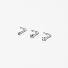 20G Silver-tone Stainless Steel Mixed Crystal Nose Studs - 3 Pack,