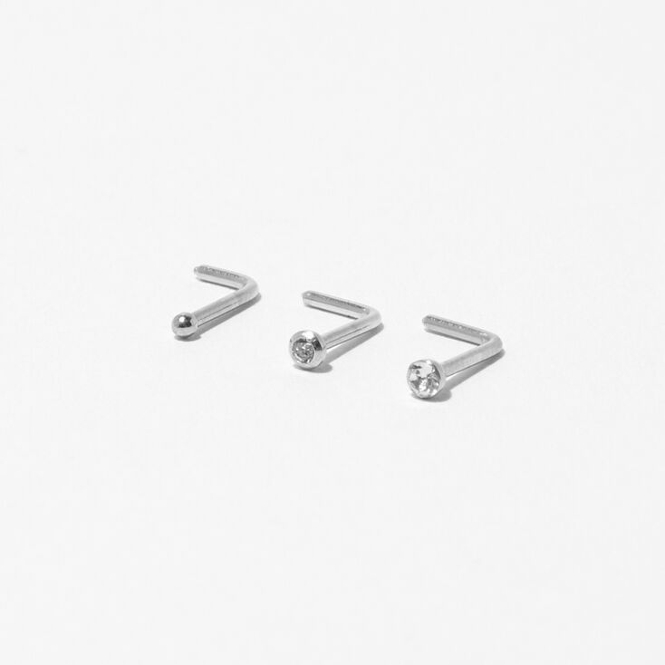 Silver 20G Mixed Crystal Nose Studs - 3 Pack,