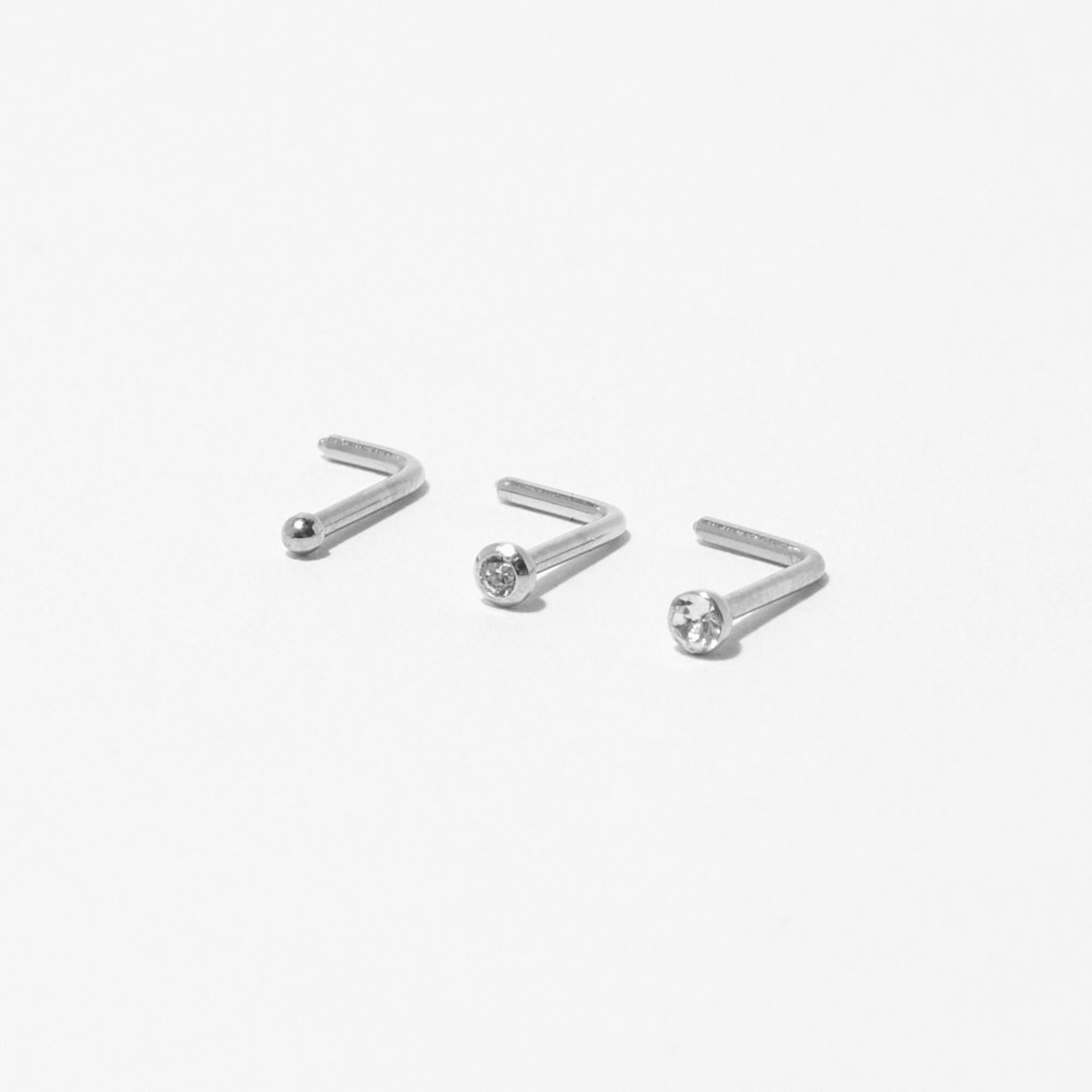 View Claires Tone 20G Mixed Crystal Nose Studs 3 Pack Silver information