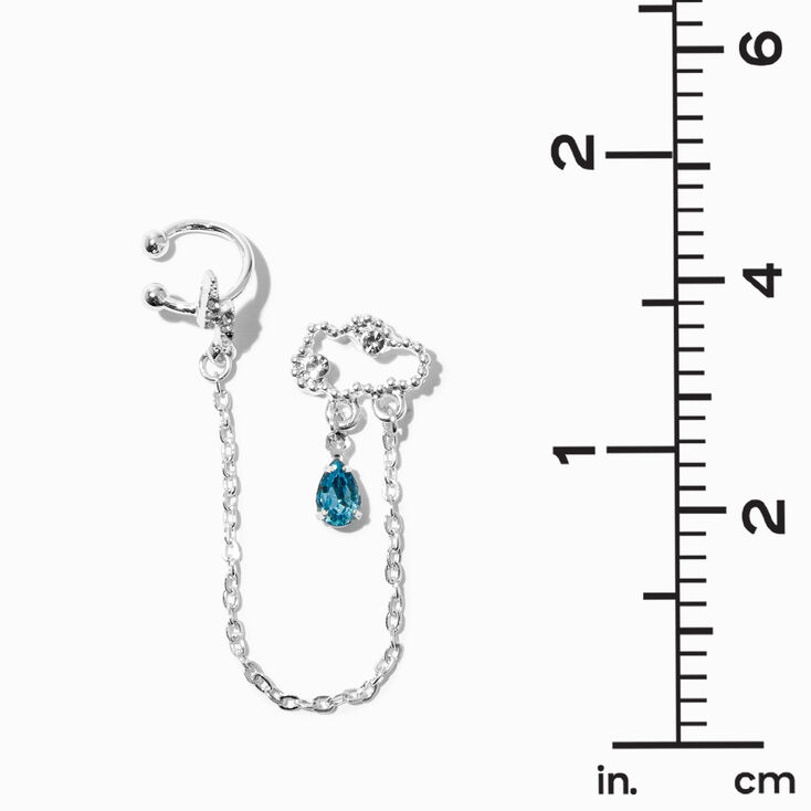 Silver Rain Cloud Blue Drop Ear Cuff Connector Chain Earrings,