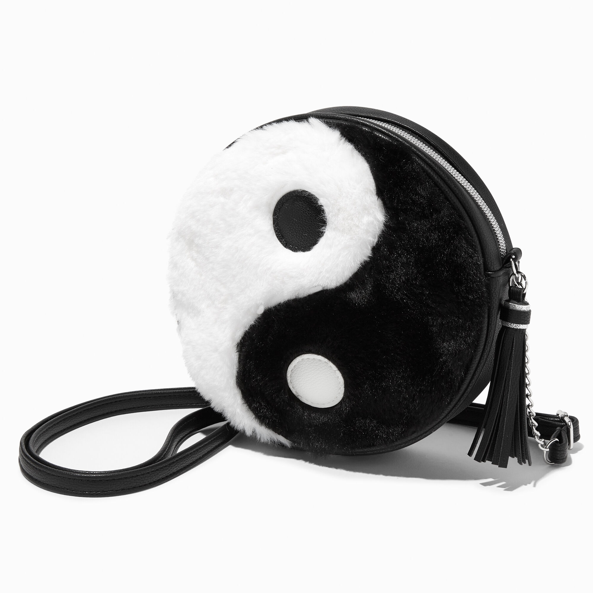 View Claires Furry Yin Yang Round Crossbody Bag information