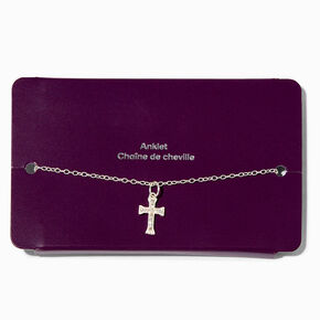 C LUXE by Claire&#39;s Sterling Silver Crystal Cross Chain Anklet,